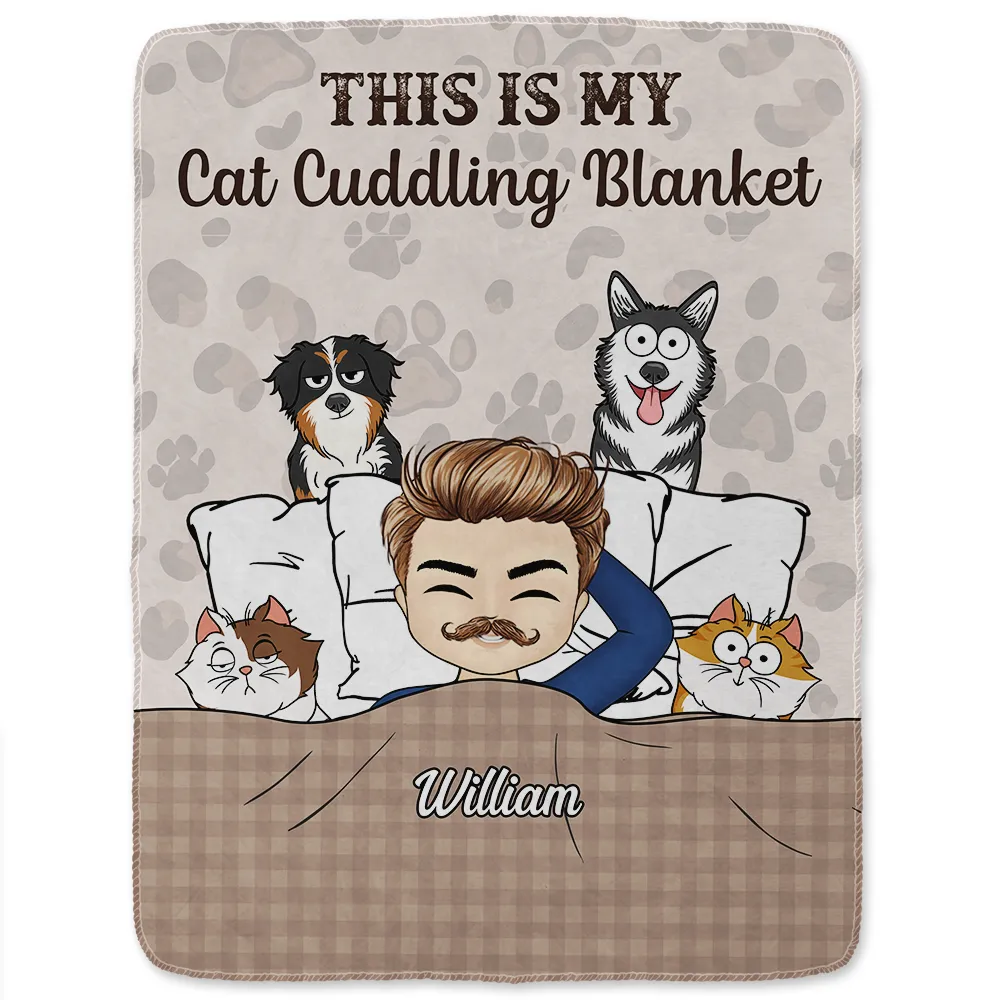 Our Cat Cuddling Blanket Chibi Couple - Personalized Fleece Blanket, Sherpa Blanket - Image 2