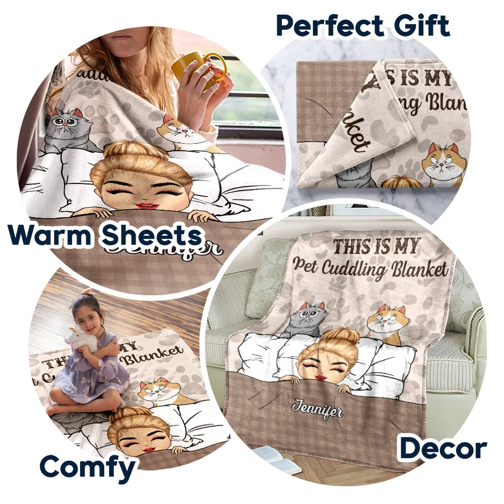 Our Cat Cuddling Blanket Chibi Couple - Personalized Fleece Blanket, Sherpa Blanket - Image 7
