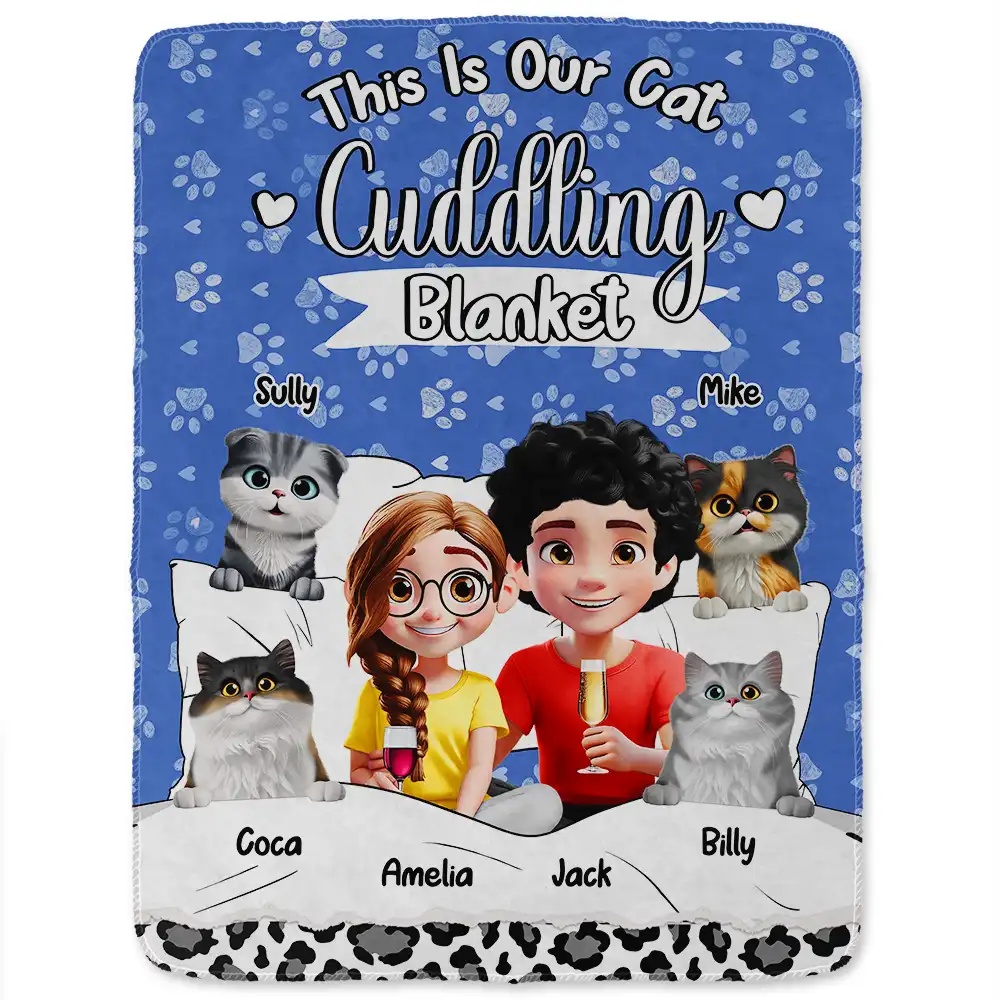 Our Cat Cuddling Blanket - Personalized Fleece Blanket, Sherpa Blanket - Image 2
