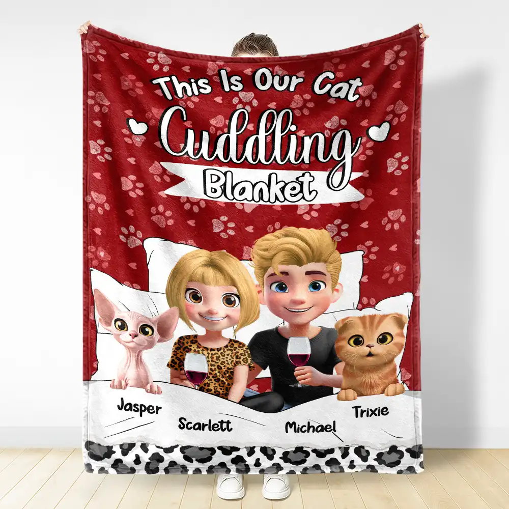 Our Cat Cuddling Blanket - Personalized Fleece Blanket, Sherpa Blanket - Image 3