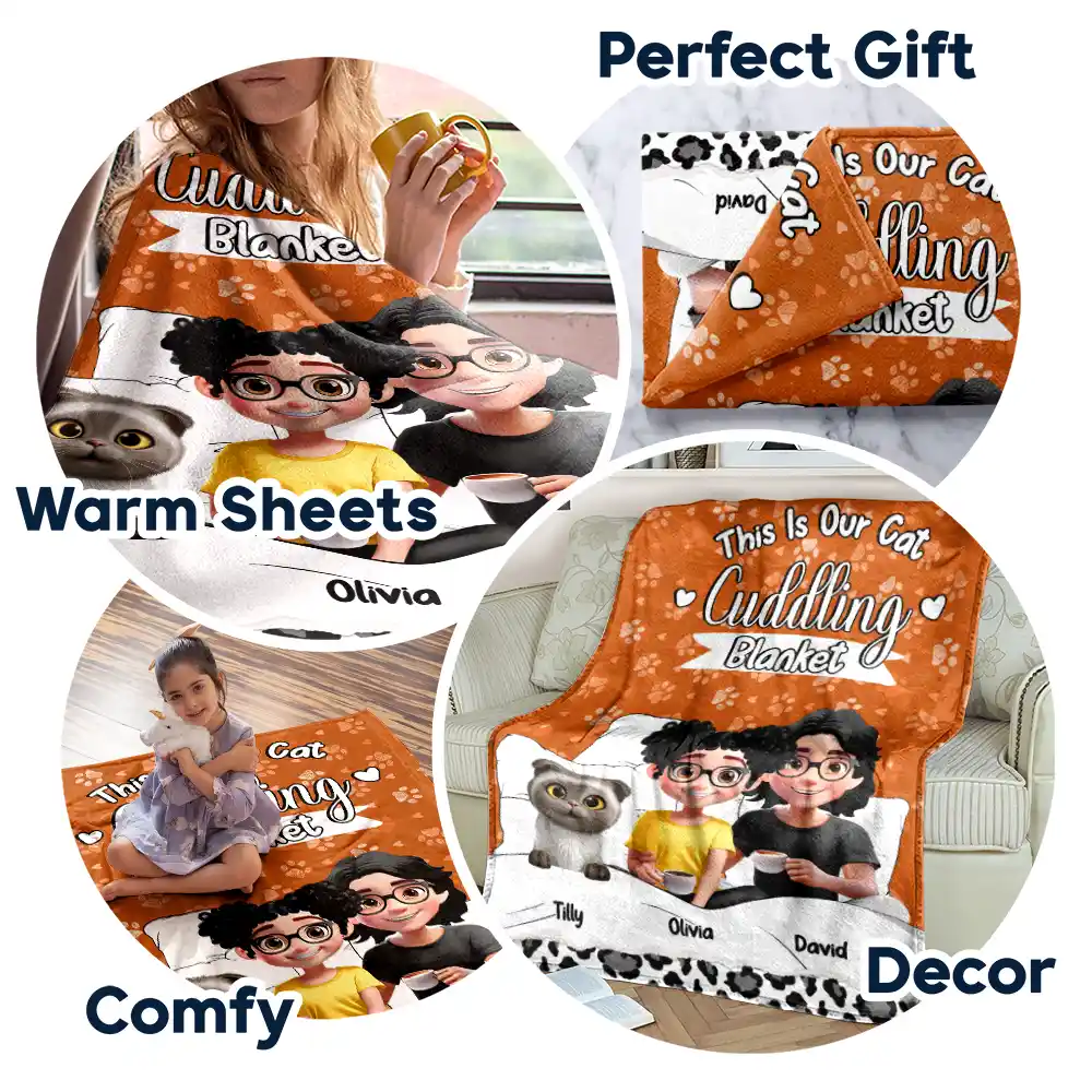 Our Cat Cuddling Blanket - Personalized Fleece Blanket, Sherpa Blanket - Image 7