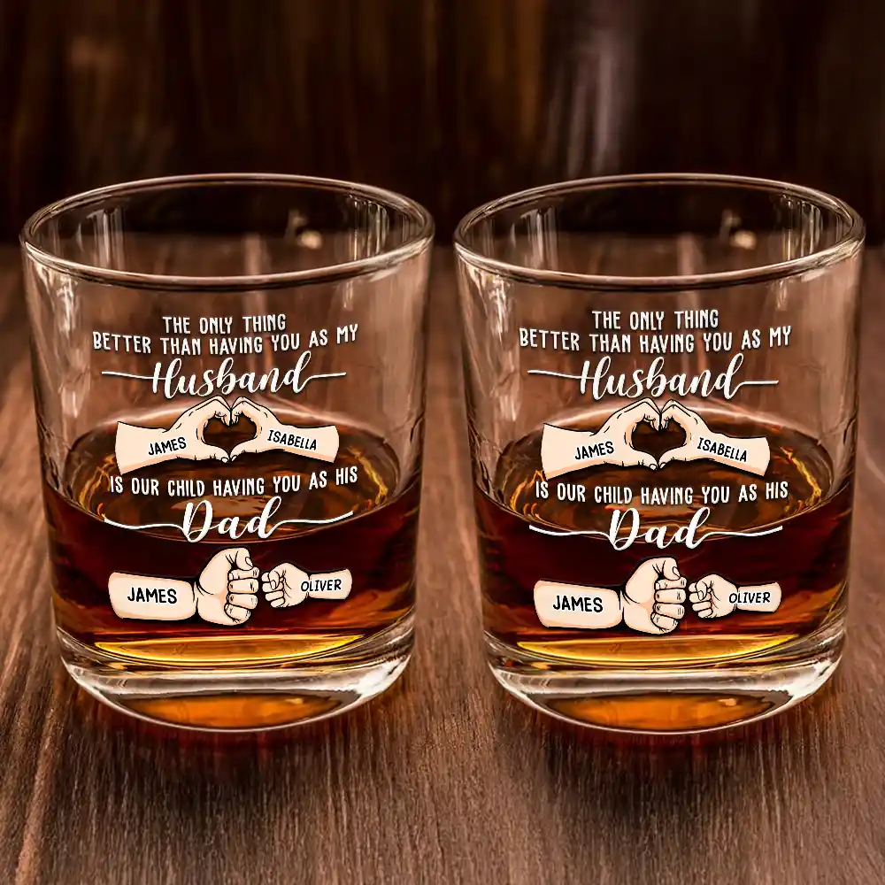 Our Children Having You As Their Dad - Personalized Whiskey Glass - Image 2