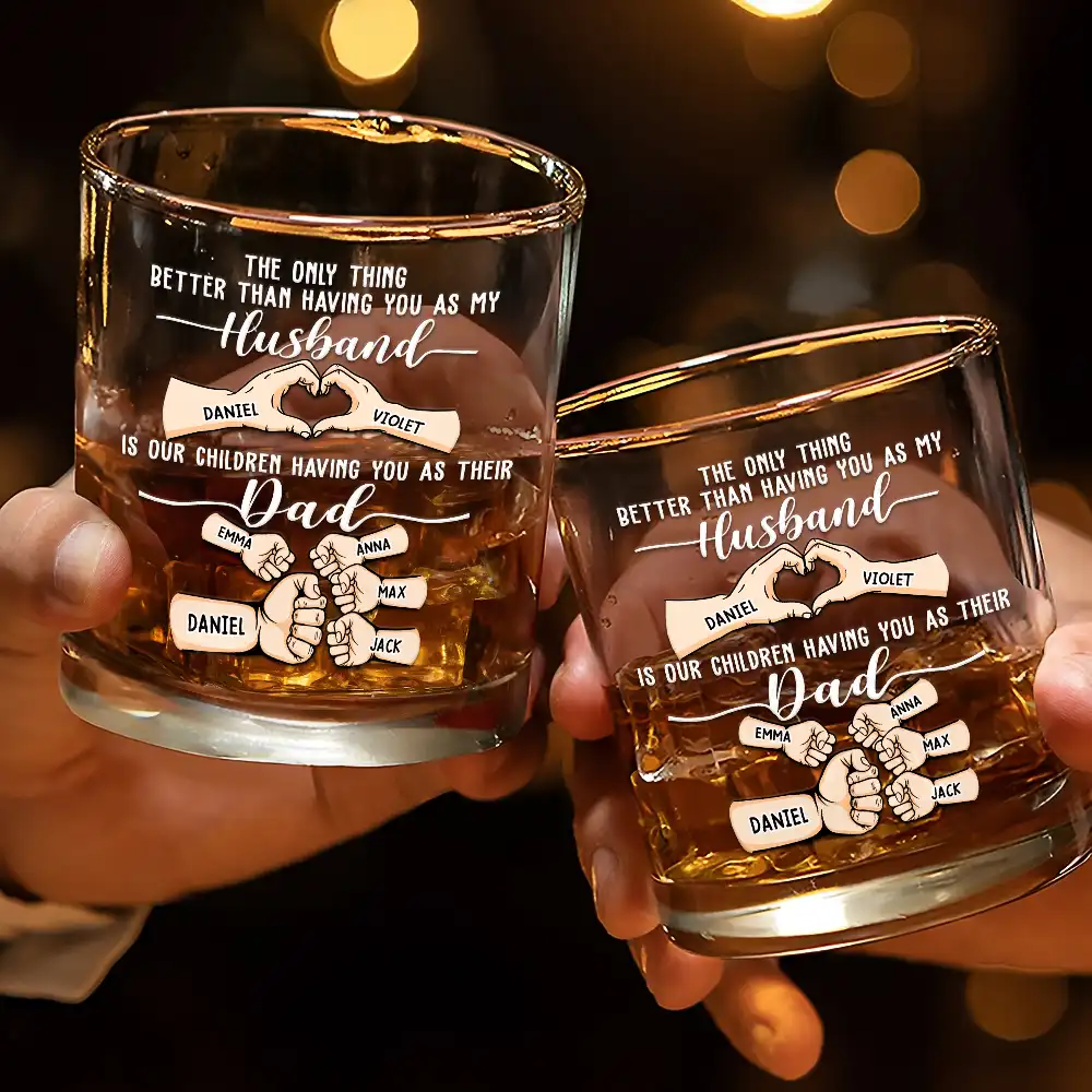 Our Children Having You As Their Dad - Personalized Whiskey Glass - Image 3