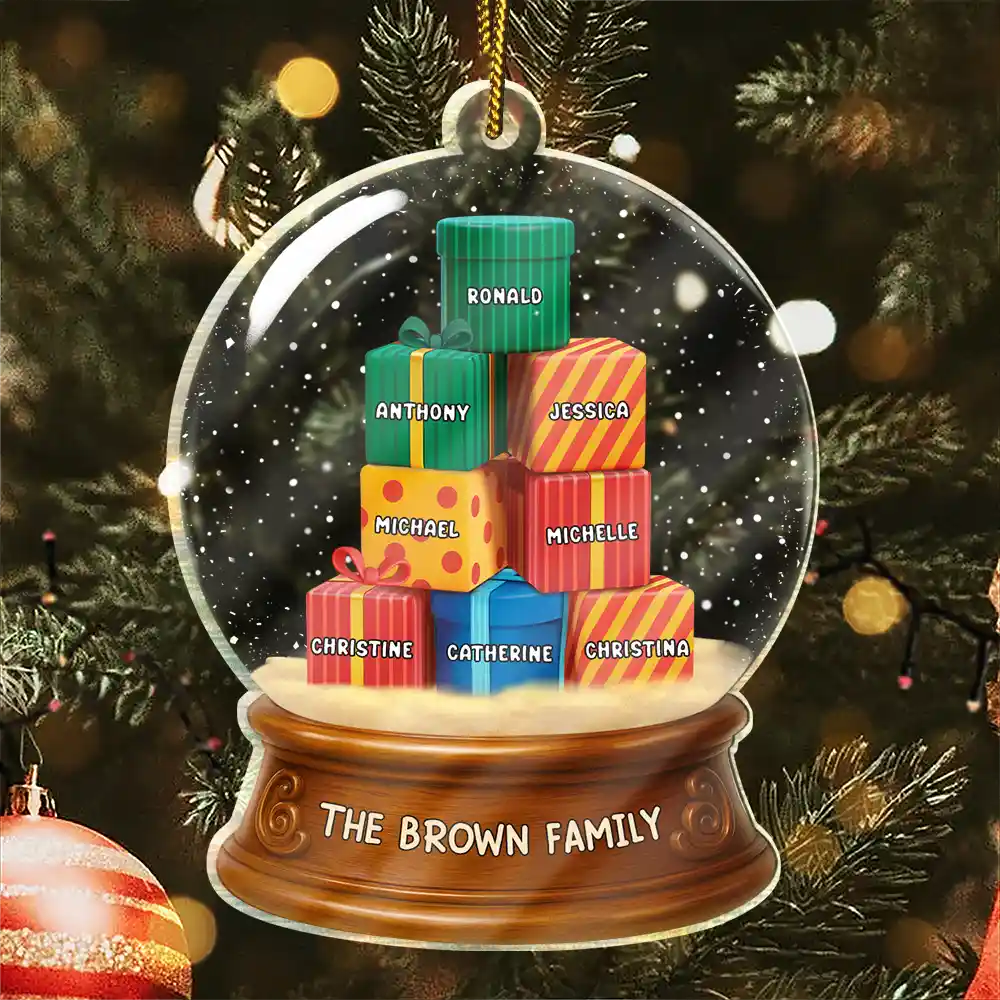 Our Family 3D Effect Pile Of Gilfs - Personalized Custom Shaped Acrylic Ornament - Image 2