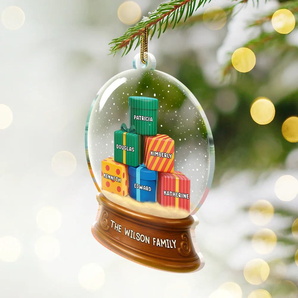 Our Family 3D Effect Pile Of Gilfs - Personalized Custom Shaped Acrylic Ornament - Image 3