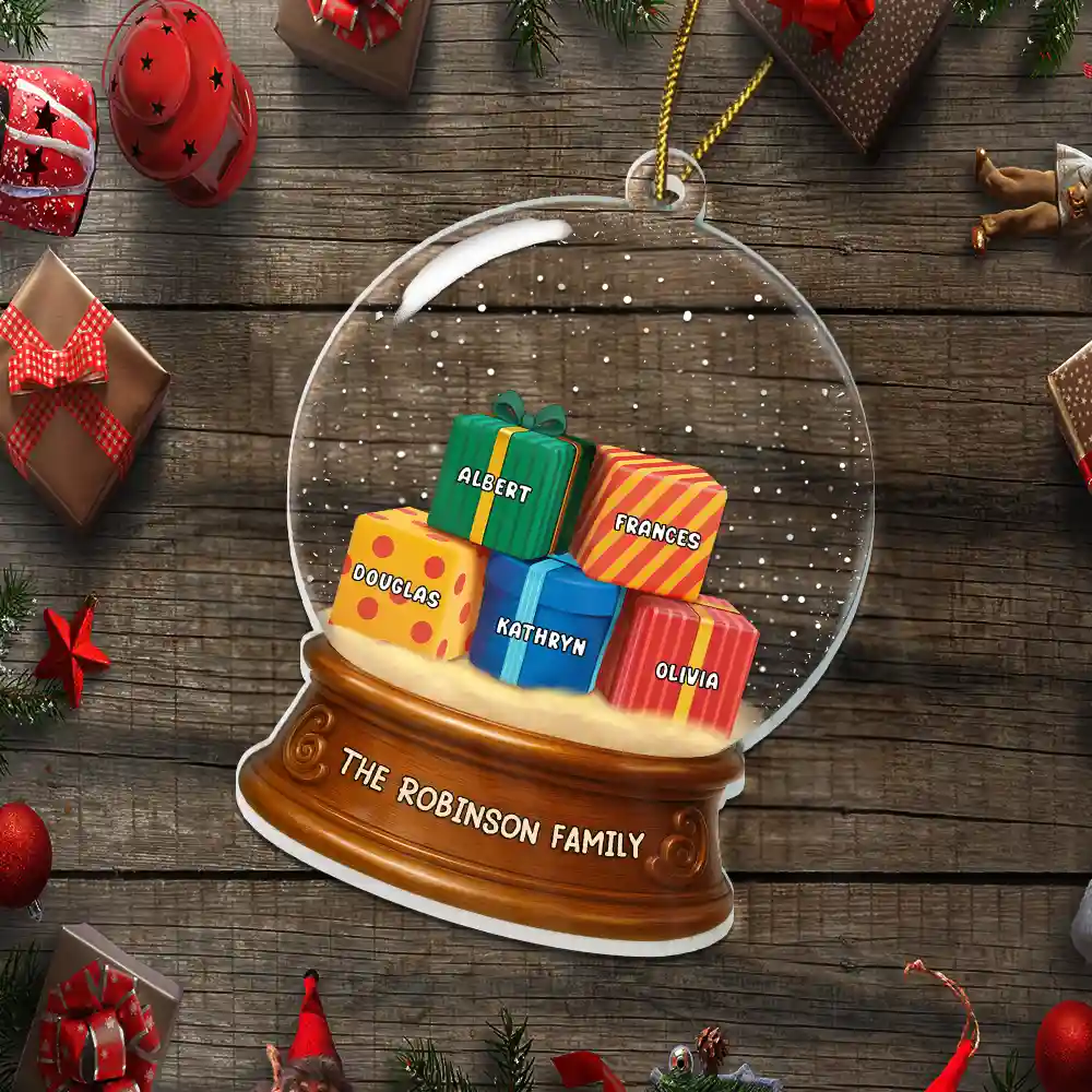 Our Family 3D Effect Pile Of Gilfs - Personalized Custom Shaped Acrylic Ornament - Image 6