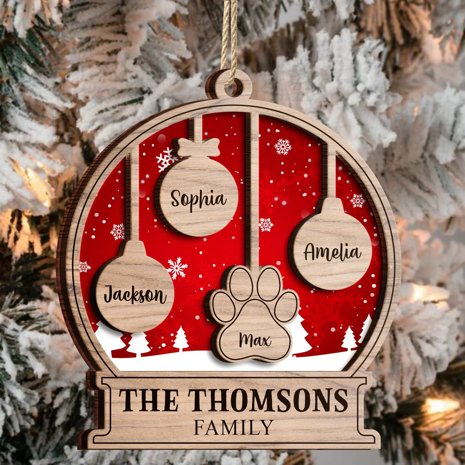 Our Family Kids Pet - Gift For Family, Parent - Personalized 2-Layered Wooden Ornament - Image 3