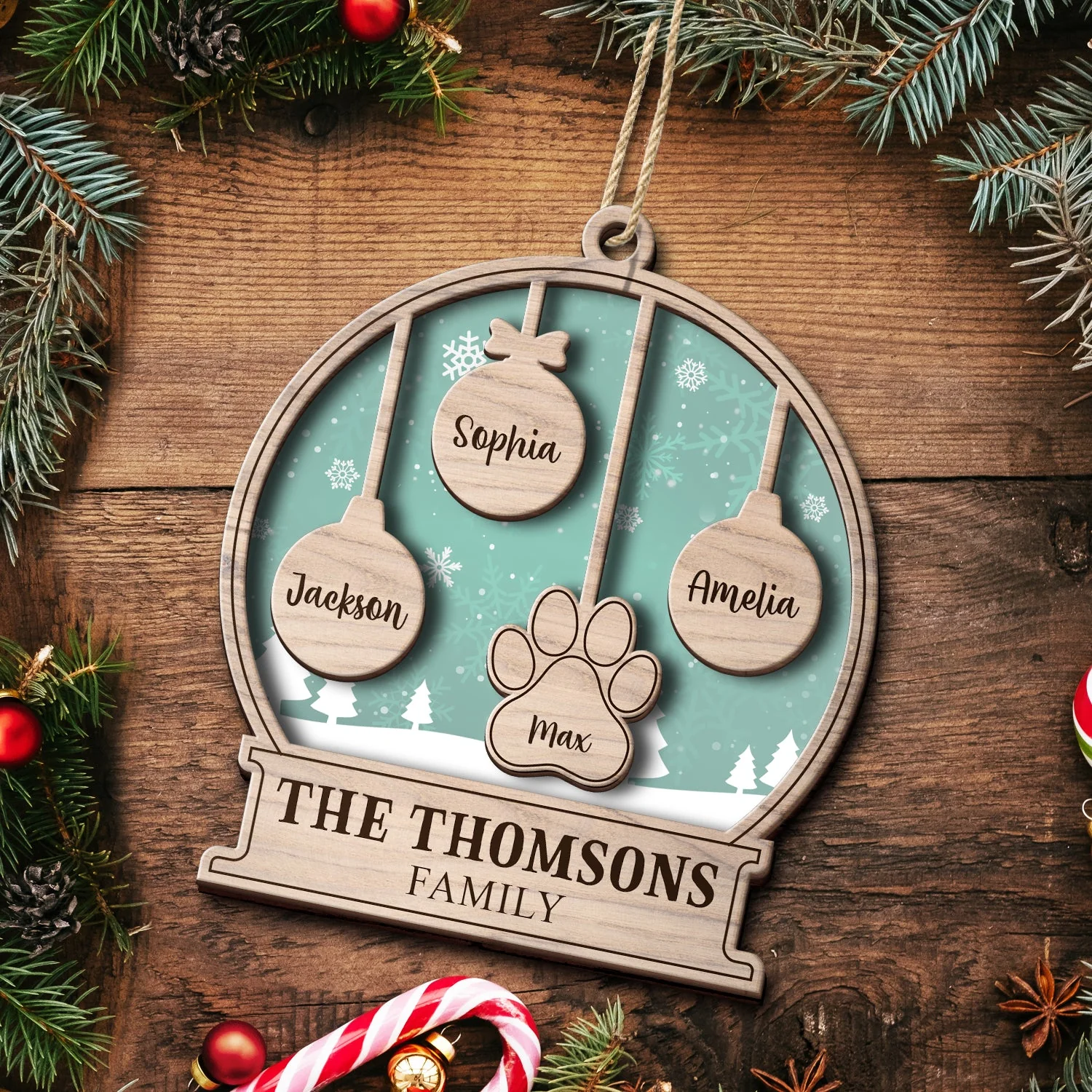 Our Family Kids Pet - Gift For Family, Parent - Personalized 2-Layered Wooden Ornament - Image 5