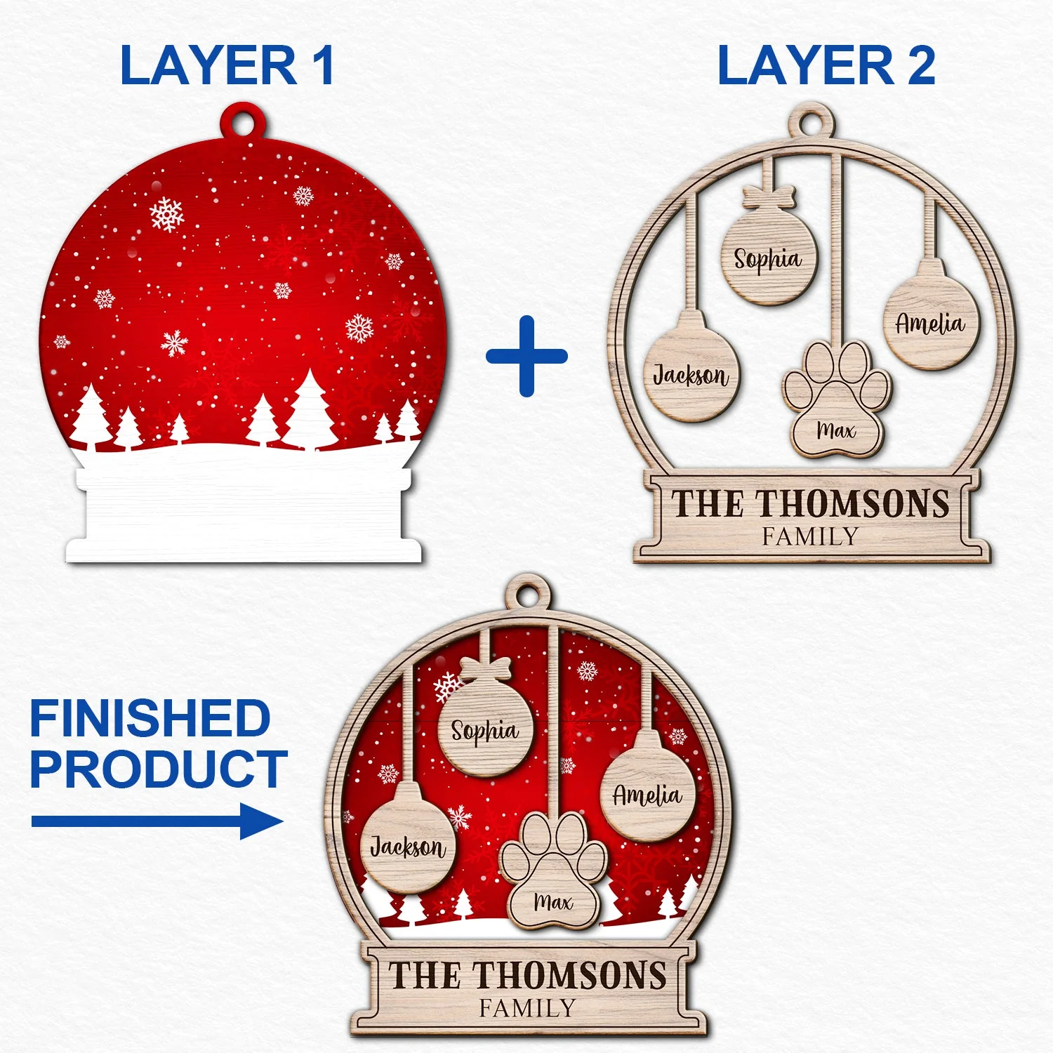 Our Family Kids Pet - Gift For Family, Parent - Personalized 2-Layered Wooden Ornament - Image 6