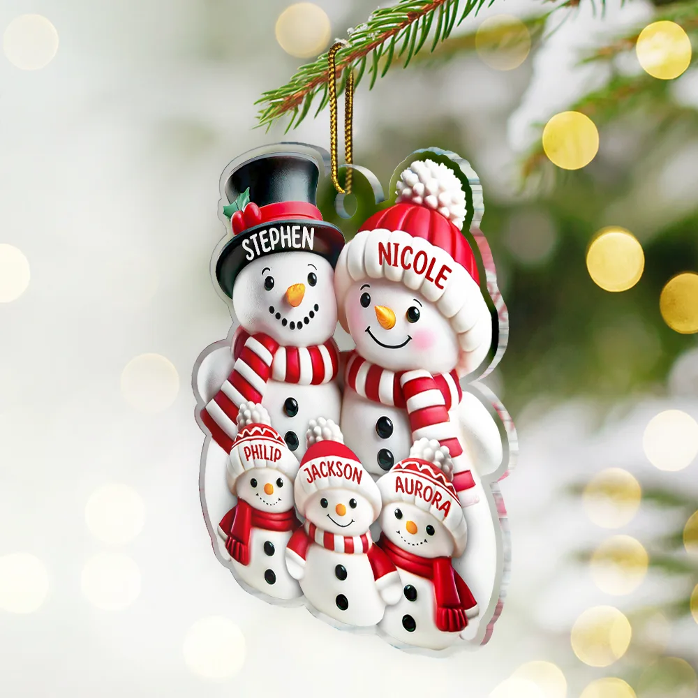 Our First Christmas As A Family Of Three Snow Family 3D Effect - Personalized Custom Shaped Acrylic Ornament - Image 2
