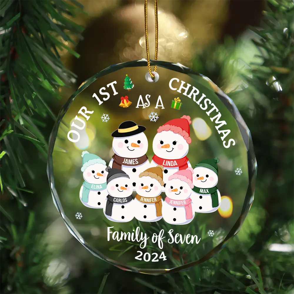 Our First Christmas As A Family - Personalized Circle Glass Ornament - Image 3