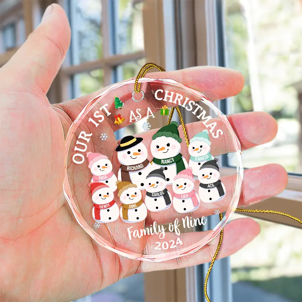 Our First Christmas As A Family - Personalized Circle Glass Ornament - Image 4