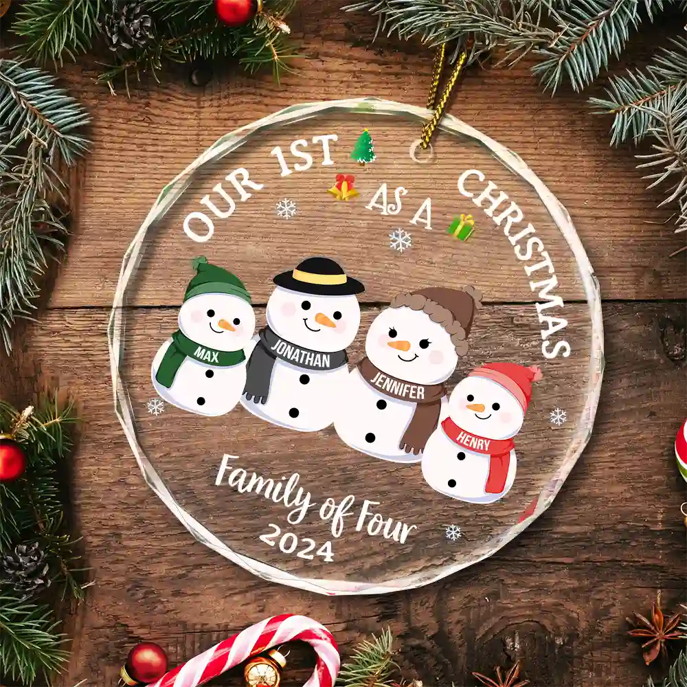 Our First Christmas As A Family - Personalized Circle Glass Ornament - Image 5