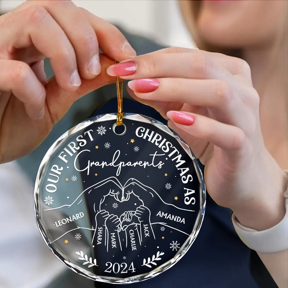Our First Christmas As Grandparents - Personalized Circle Glass Ornament - Image 4