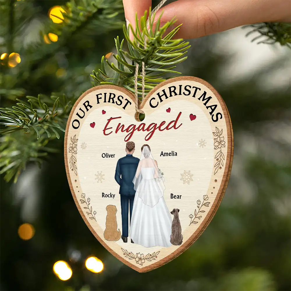 Our First Christmas As Mr & Mrs Wedding Couple Pet - Personalized Custom Shaped Wooden Ornament - Image 2