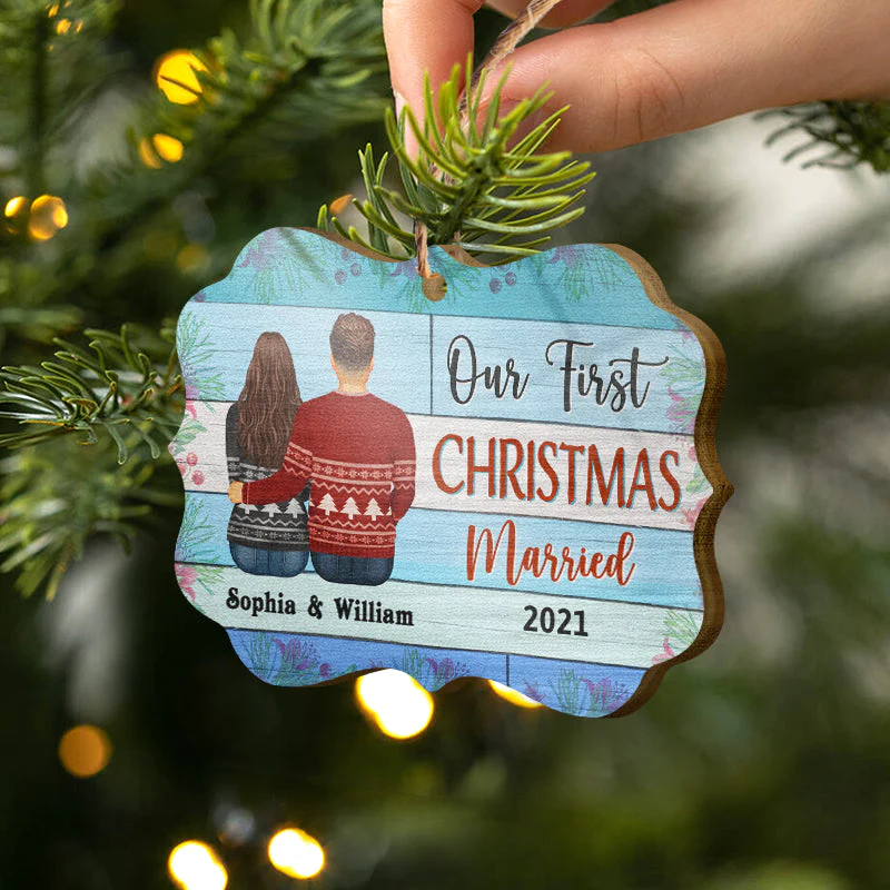 Our First Christmas Couple - Christmas Gift - Personalized Custom Wooden Ornament - Image 2