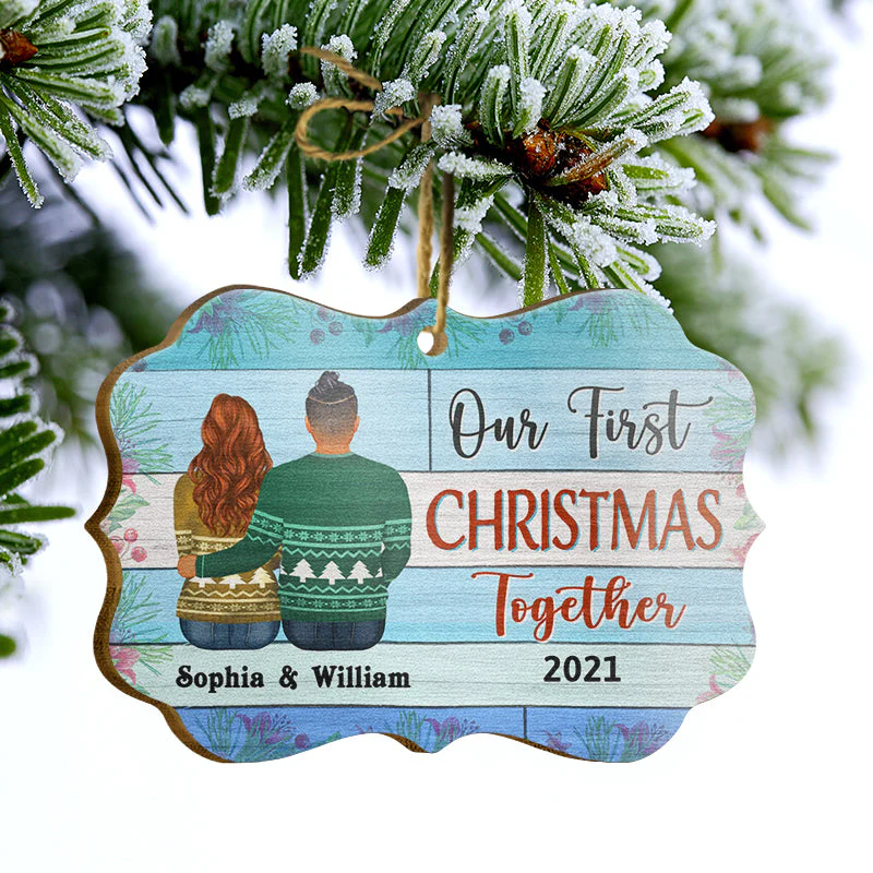Our First Christmas Couple - Christmas Gift - Personalized Custom Wooden Ornament - Image 3