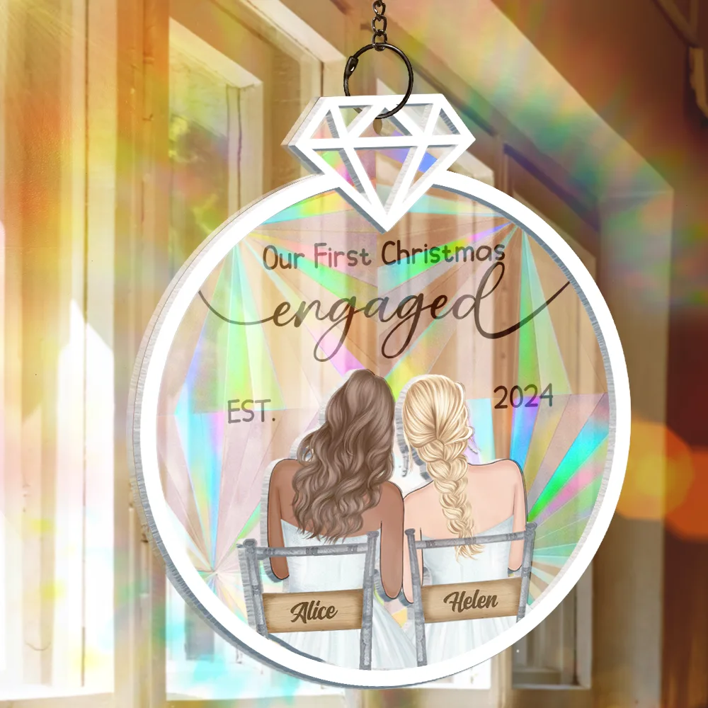 Our First Christmas Couples - Personalized Window Hanging Rainbow Suncatcher - Image 3