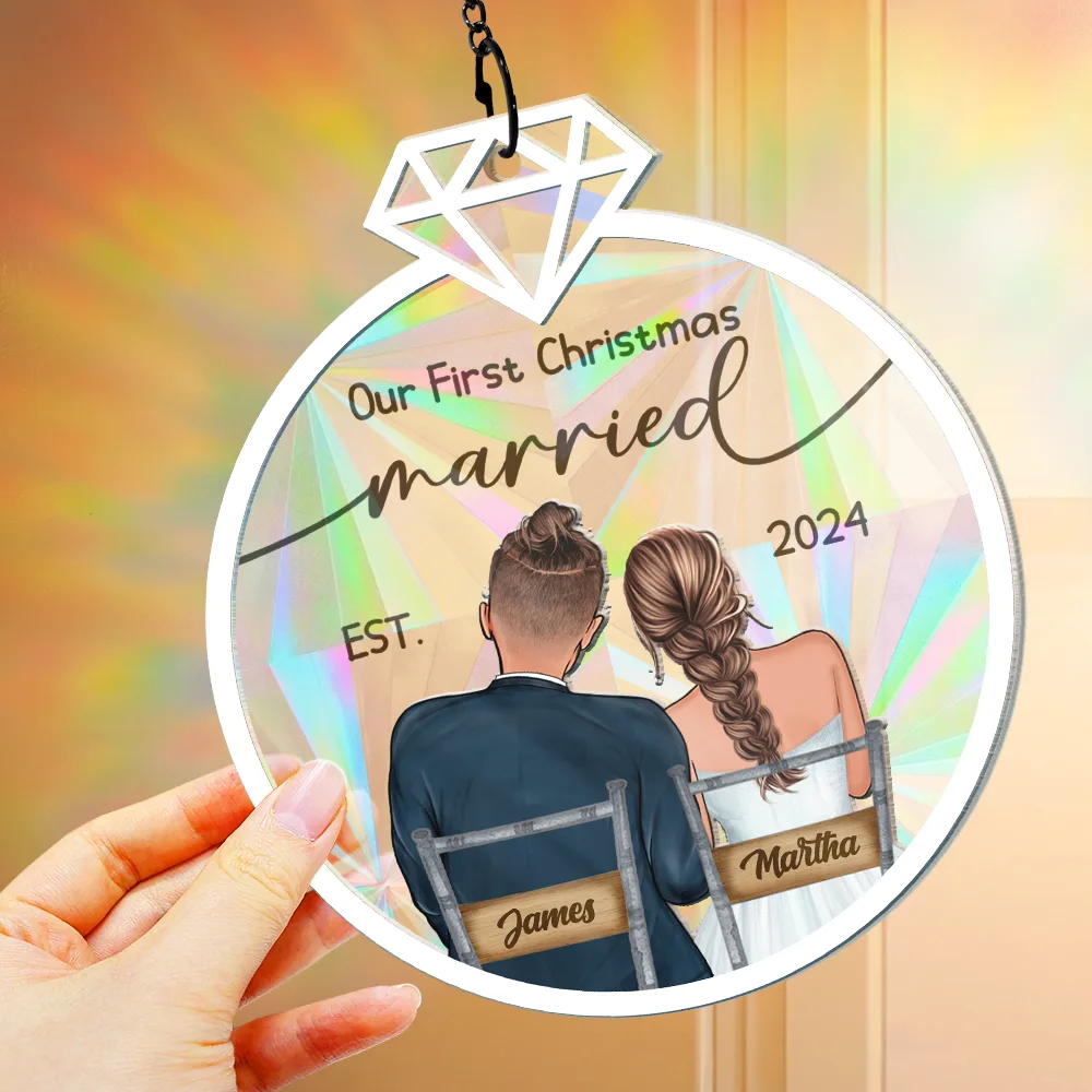 Our First Christmas Couples - Personalized Window Hanging Rainbow Suncatcher - Image 4