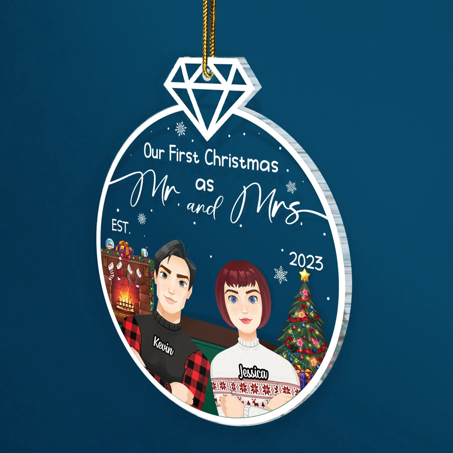Our First Christmas Engaged Married - Gift For Couples - Personalized Custom Shaped Acrylic Ornament - Image 2