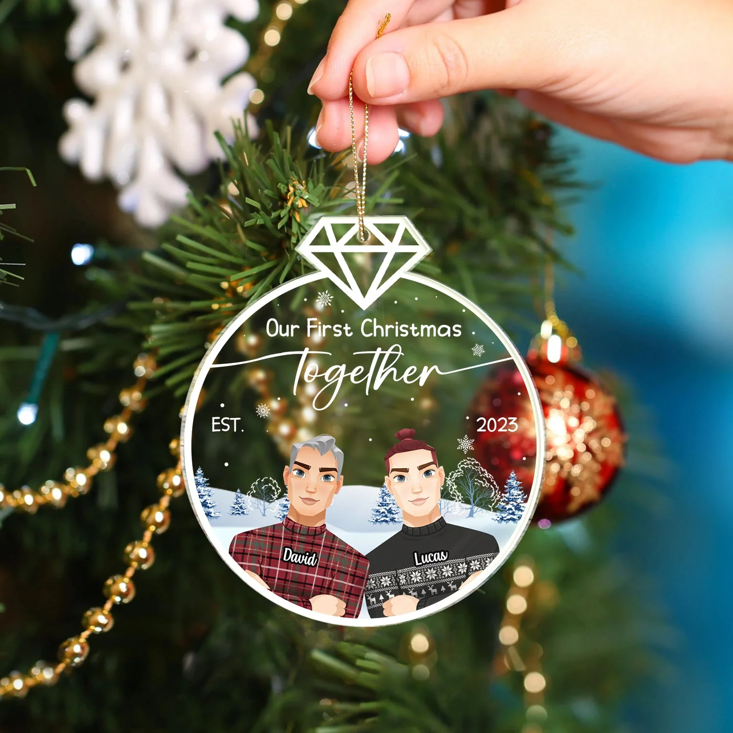 Our First Christmas Engaged Married - Gift For Couples - Personalized Custom Shaped Acrylic Ornament - Image 4