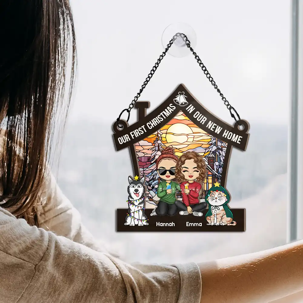 Our First Christmas In Our New Home - Personalized Window Hanging Suncatcher Ornament - Image 4
