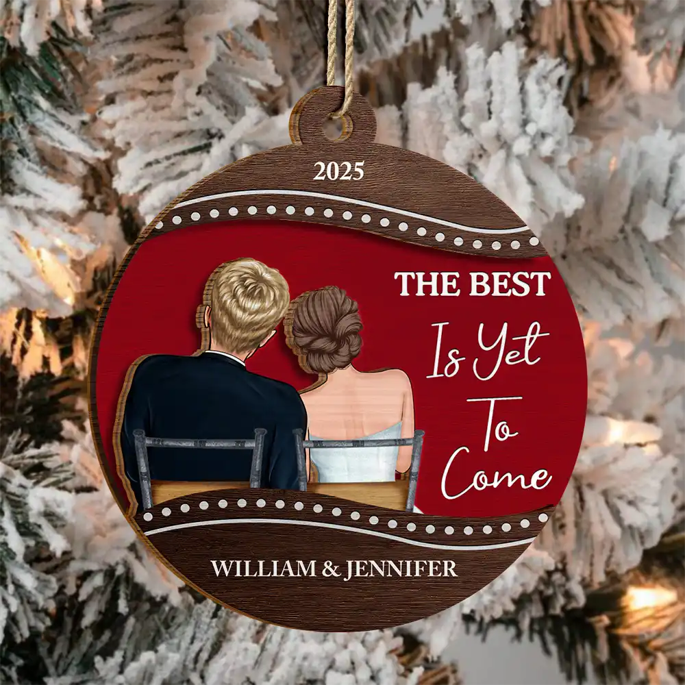 Our First Christmas Married Couple - Personalized 2-Layered Wooden Ornament - Image 3