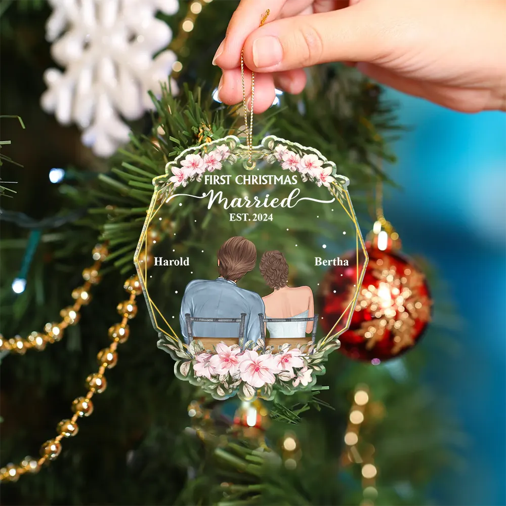 Our First Christmas Married Couples - Personalized Custom Shaped Acrylic Ornament - Image 4