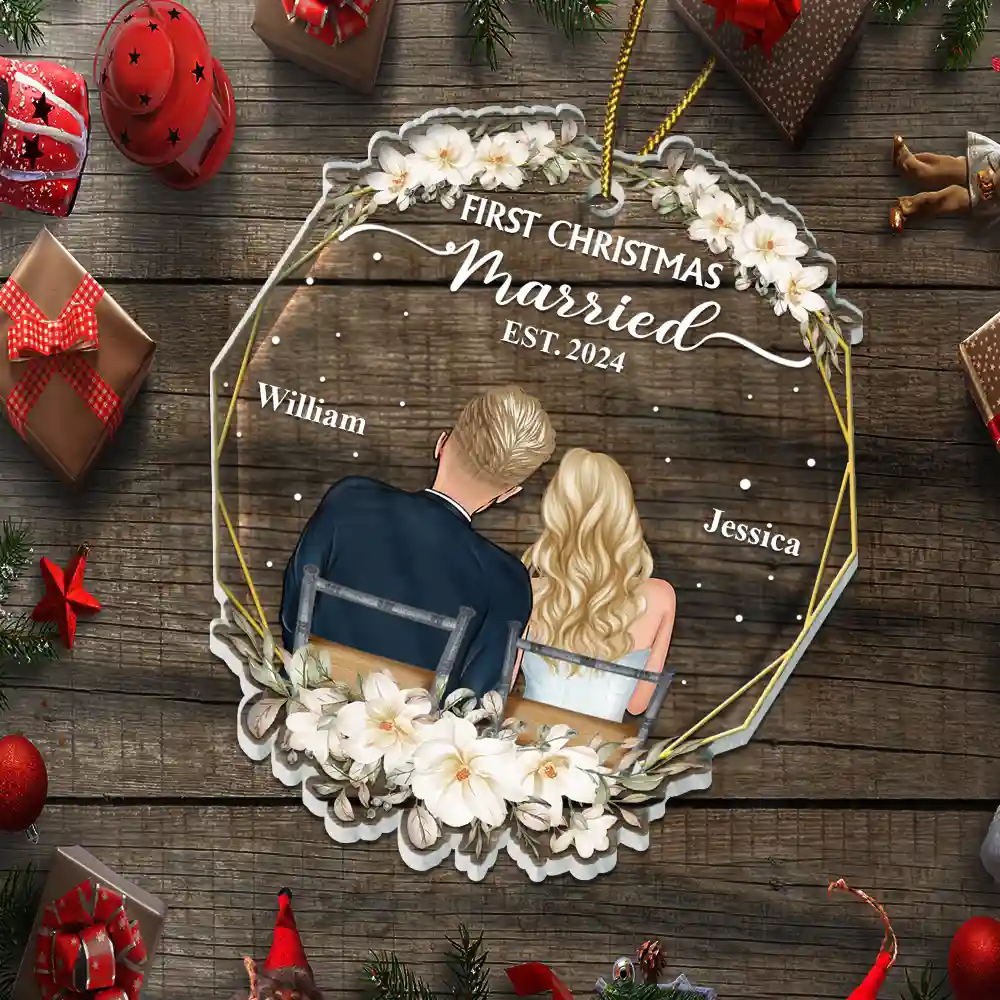 Our First Christmas Married Couples - Personalized Custom Shaped Acrylic Ornament - Image 5