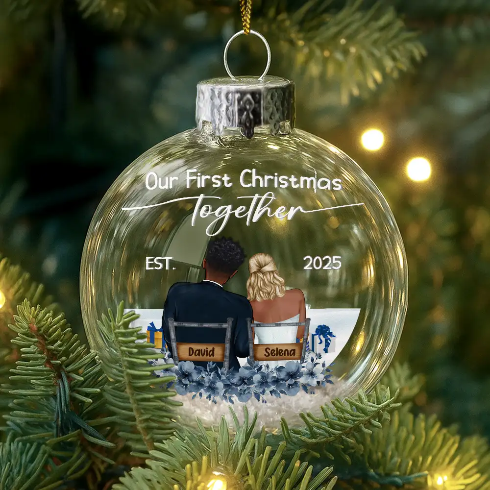 Our First Christmas Married Couples - Personalized Glass Bauble Ornament - Image 2