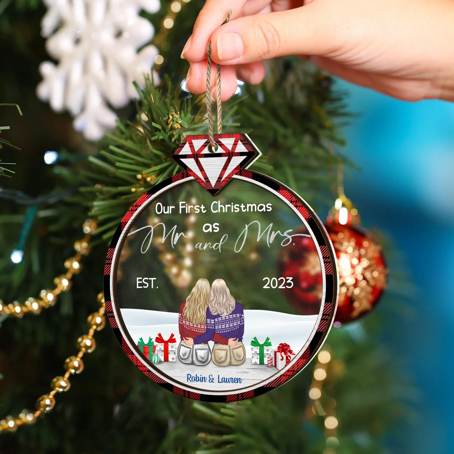 Our First Christmas Married - Gift For Couples - Personalized 2-Layered Mix Ornament - Image 4