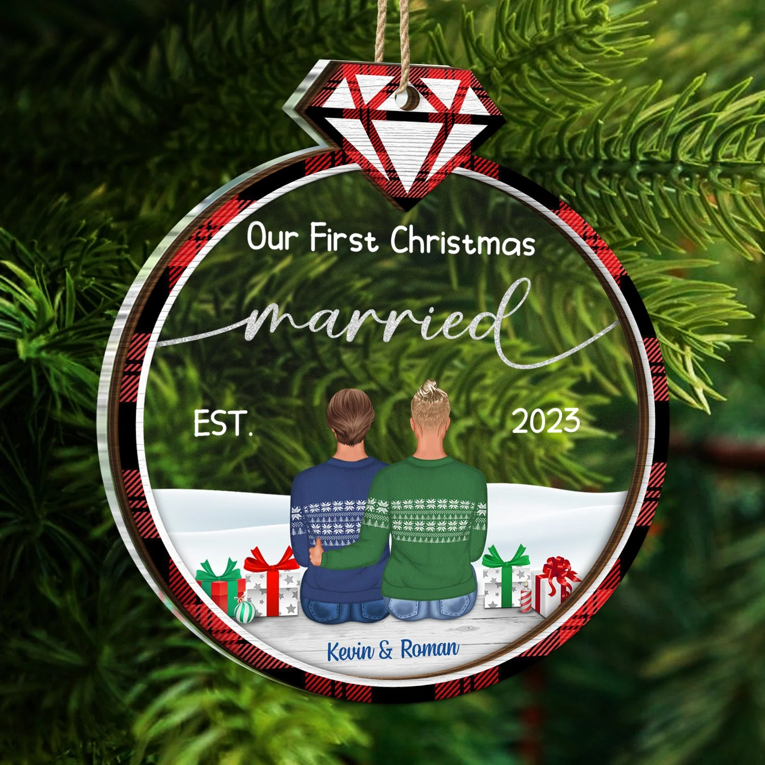Our First Christmas Married - Gift For Couples - Personalized 2-Layered Mix Ornament - Image 5