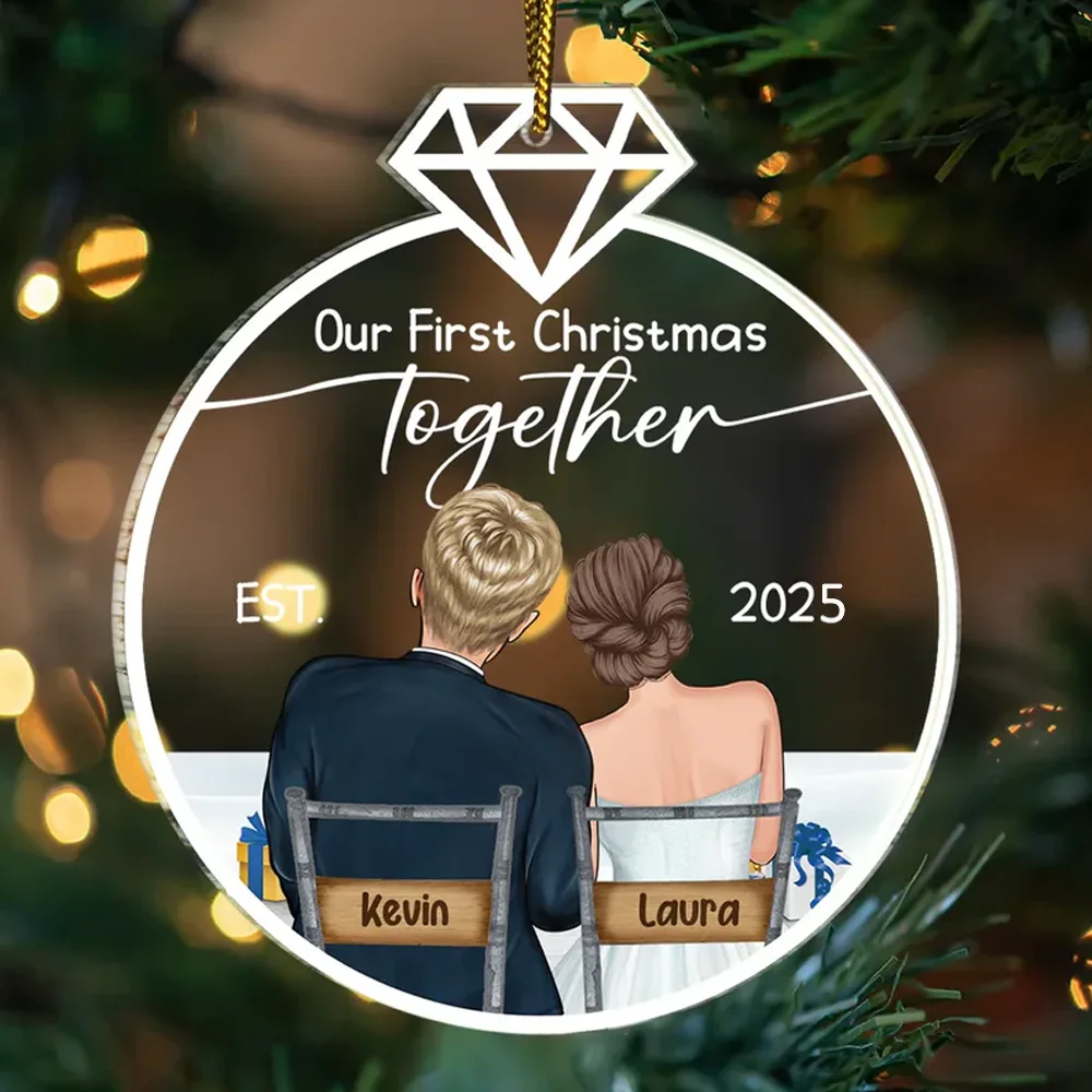 Our First Christmas Married - Personalized Custom Shaped Acrylic Ornament - Image 3