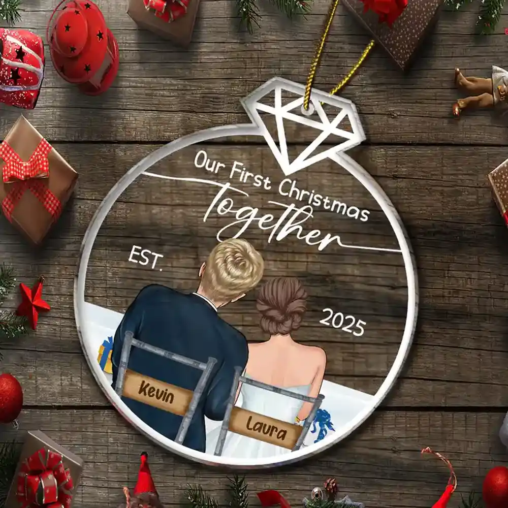 Our First Christmas Married - Personalized Custom Shaped Acrylic Ornament - Image 5