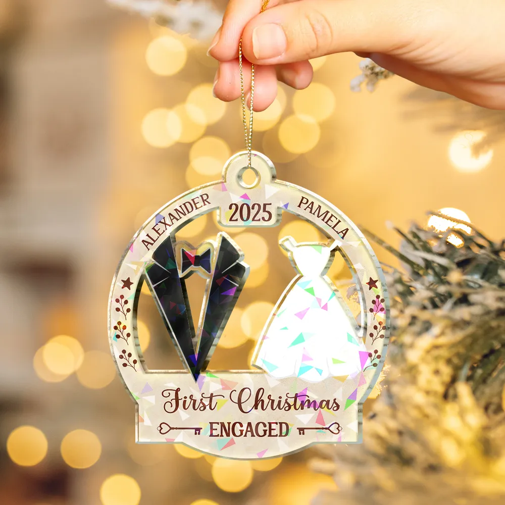 Our First Christmas Married - Personalized Holographic Acrylic Ornament - Image 5