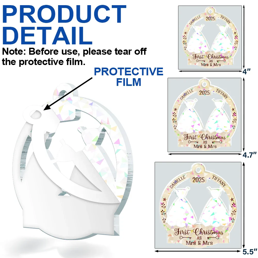 Our First Christmas Married - Personalized Holographic Acrylic Ornament - Image 7