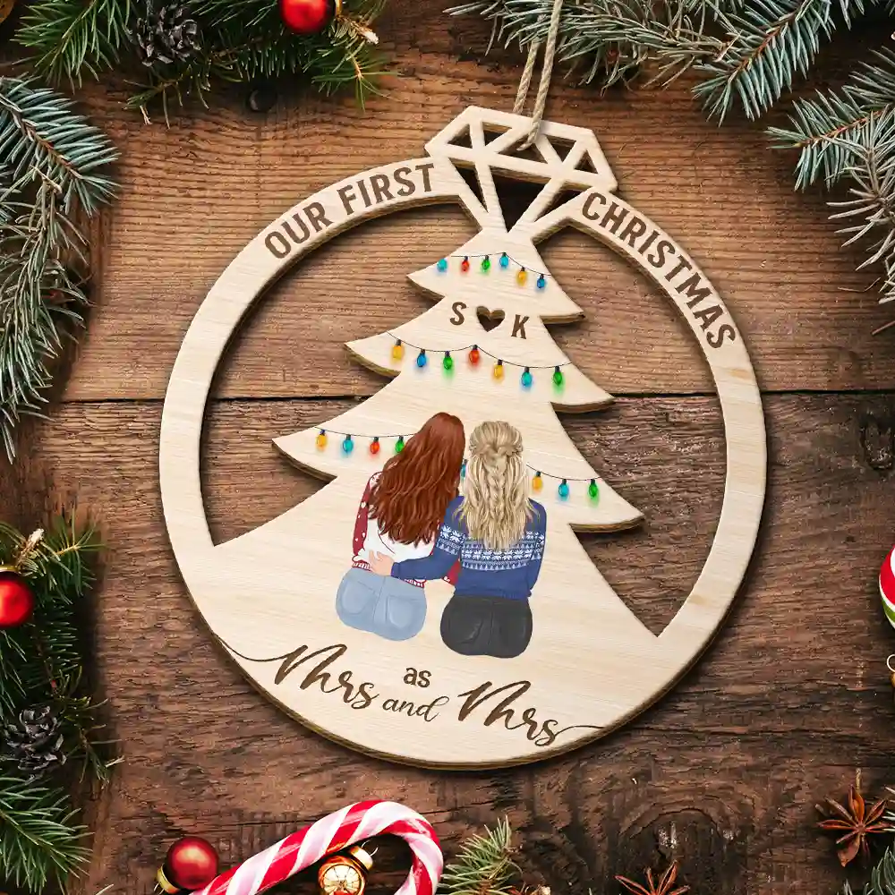 Our First Christmas Married - Personalized Wooden Cutout Ornament - Image 5