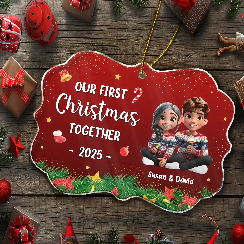 Our First Christmas Together 3D Effect Couple Sitting - Personalized Medallion Acrylic Ornament - Image 5
