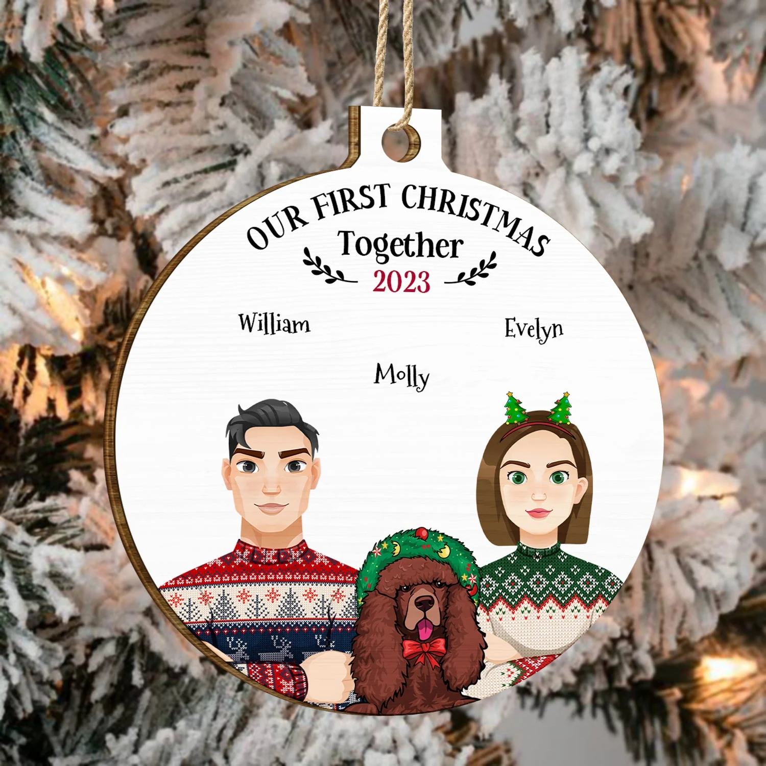 Our First Christmas Together - Christmas Gift For Dog Lovers - Personalized Custom Shaped Wooden Ornament - Image 4