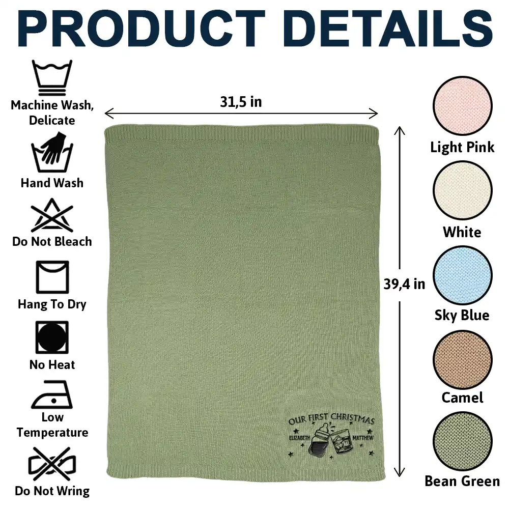 Our First Christmas Together Newborn Baby With Daddy - Personalized Embroidered Knitted Baby Blanket - Image 5