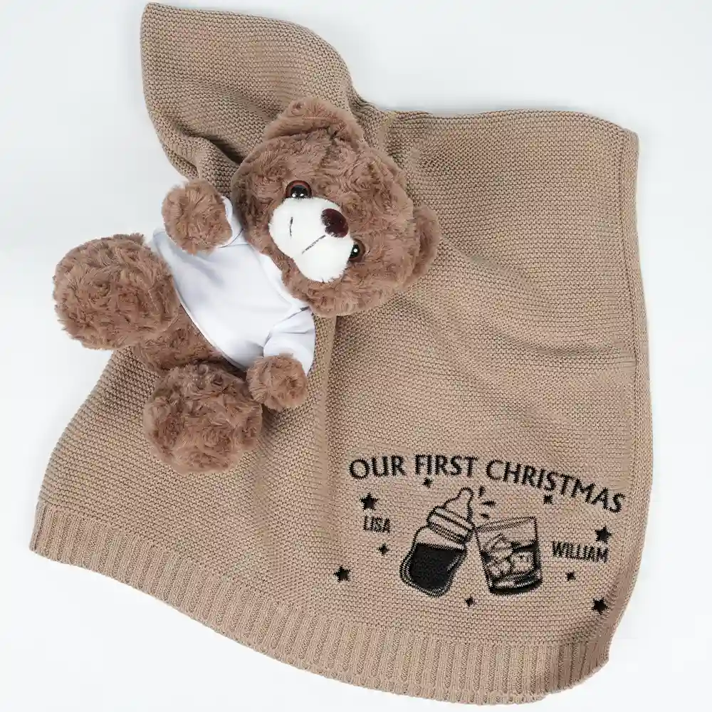 Our First Christmas Together Newborn Baby With Daddy - Personalized Embroidered Knitted Baby Blanket - Image 6