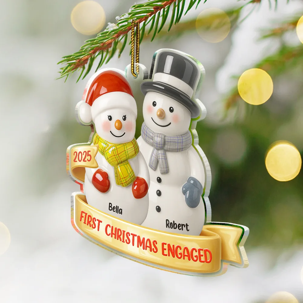Our First Christmas Together Snowman Couple Ceramic Effect - Personalized Custom Shaped Acrylic Ornament - Image 3