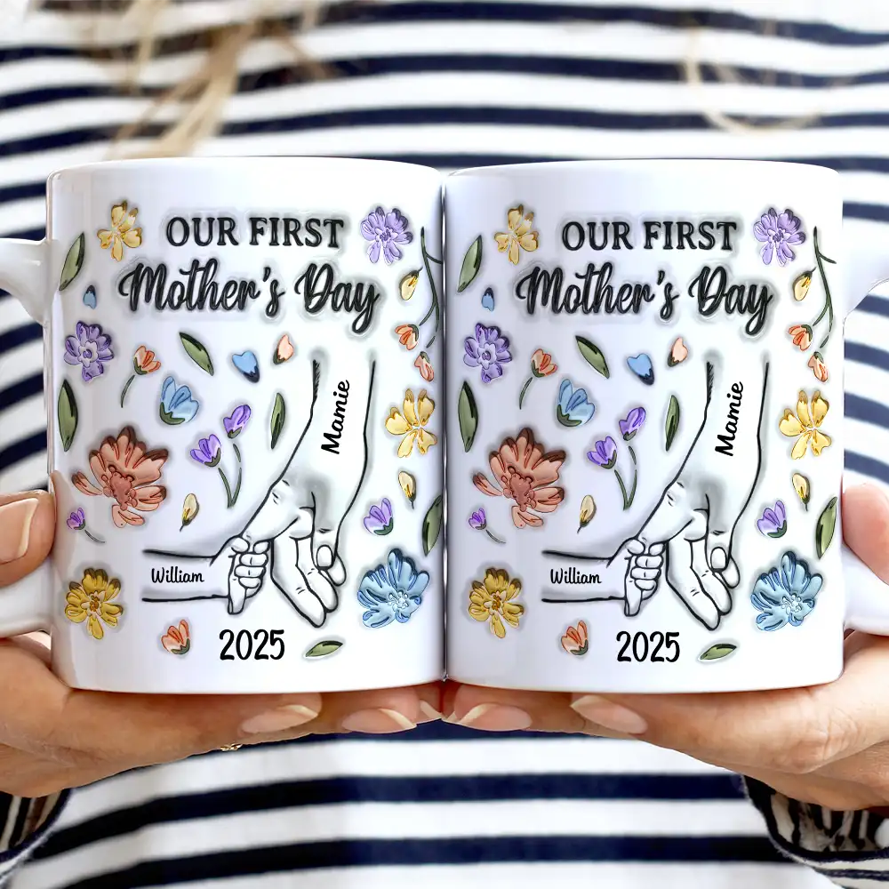 Our First Mother's Day - 3D Inflated Effect Printed Mug, Personalized White Edge-to-Edge Mug - Image 2