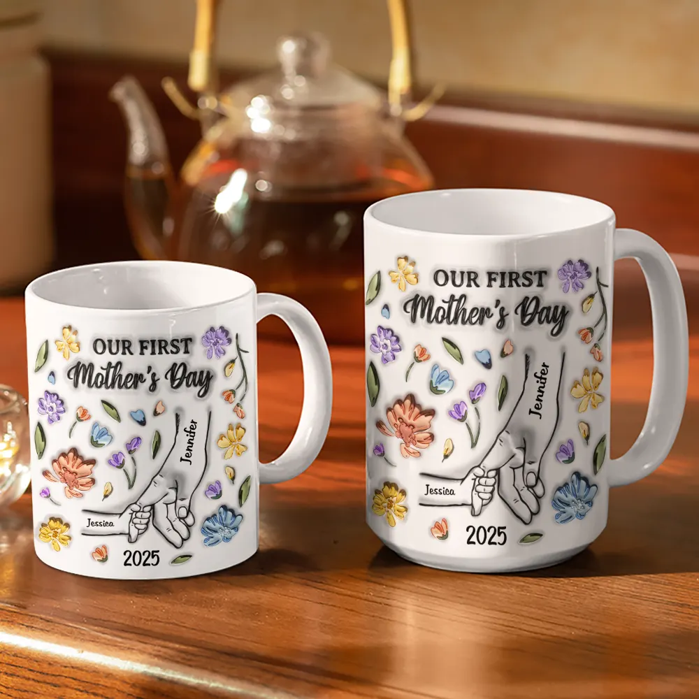 Our First Mother's Day - 3D Inflated Effect Printed Mug, Personalized White Edge-to-Edge Mug - Image 3