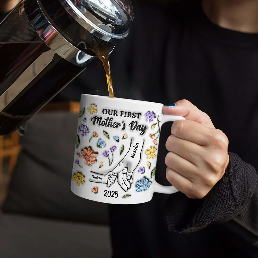 Our First Mother's Day - 3D Inflated Effect Printed Mug, Personalized White Edge-to-Edge Mug - Image 4