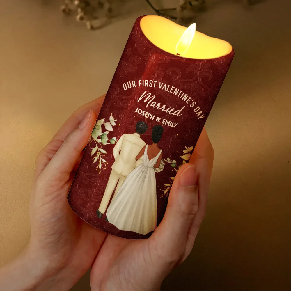 Our First Valentine As Mr & Mrs Wedding Couple Pet - Personalized Flameless LED Candle - Image 3
