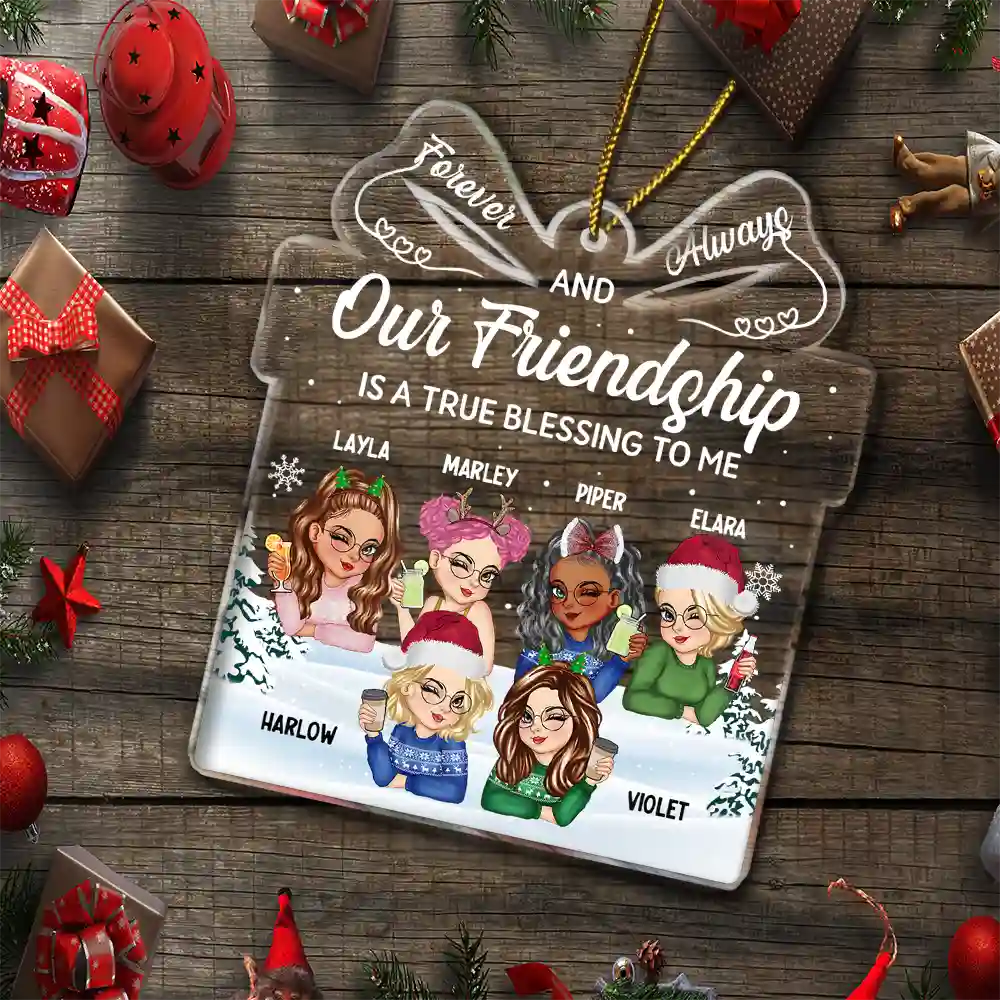 Our Friendship Is A True Blessing Christmas Besties - Personalized Custom Shaped Acrylic Ornament - Image 5