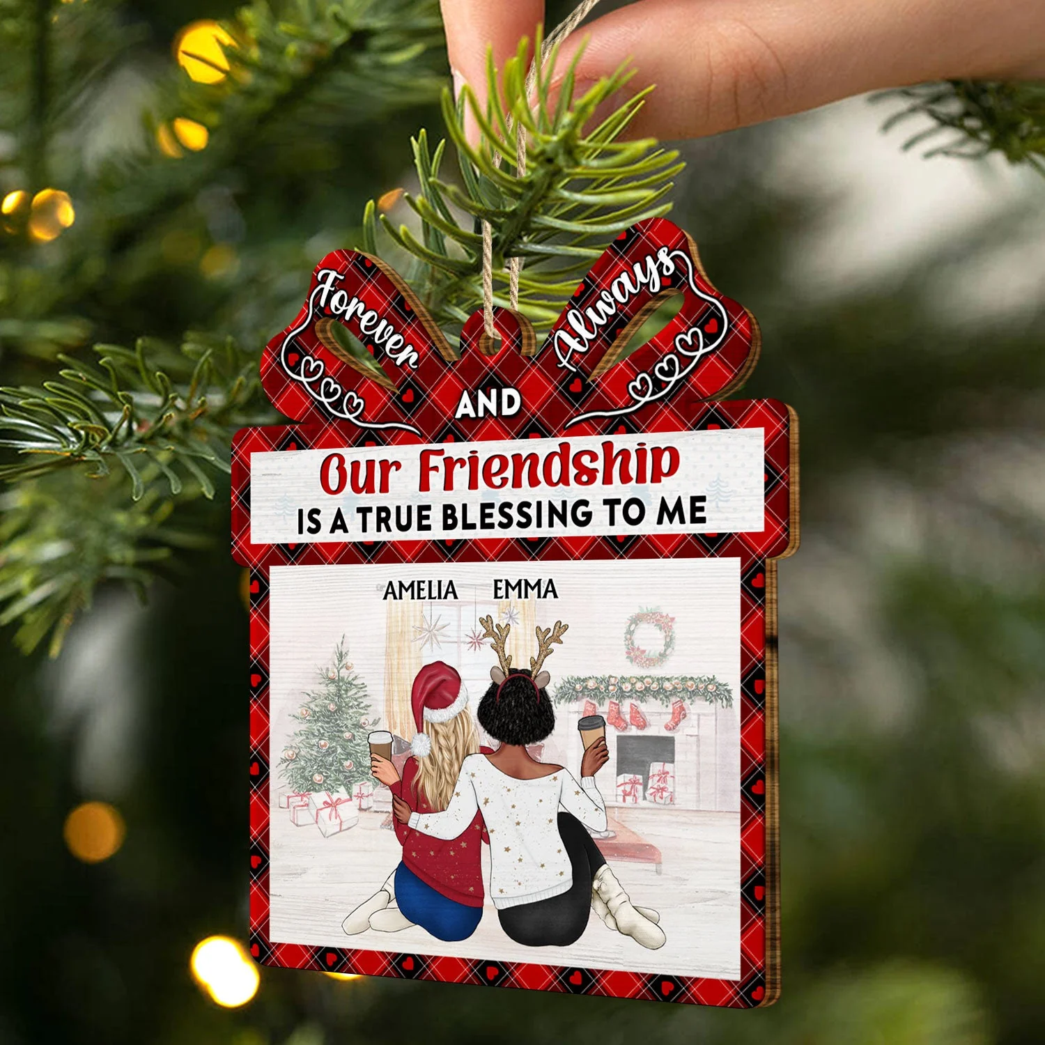Our Friendship Is A True Blessing - Christmas Gifts For Besties, Best Friends - Personalized Custom Shaped Wooden Ornament - Image 2
