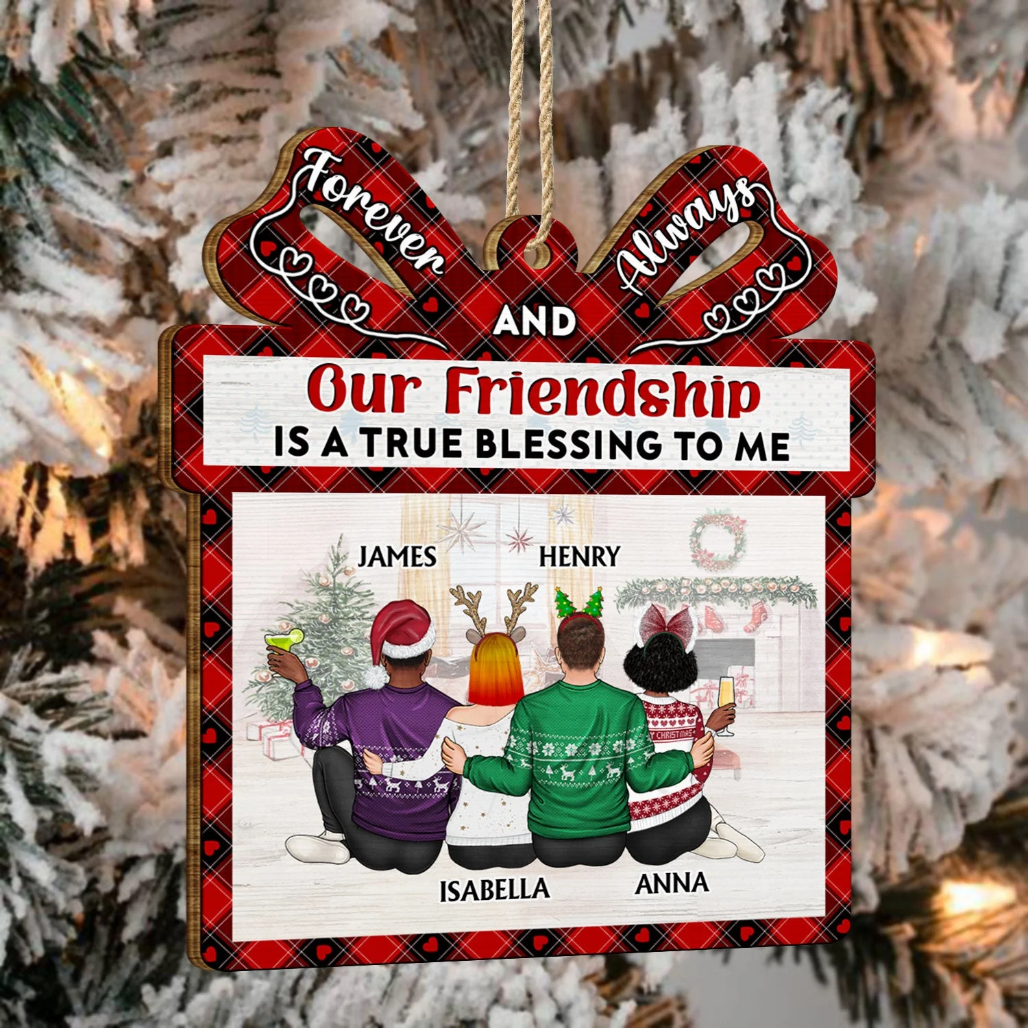 Our Friendship Is A True Blessing - Christmas Gifts For Besties, Best Friends - Personalized Custom Shaped Wooden Ornament - Image 4