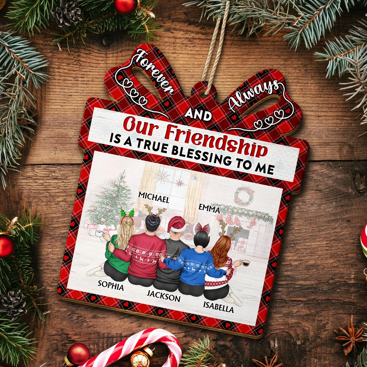 Our Friendship Is A True Blessing - Christmas Gifts For Besties, Best Friends - Personalized Custom Shaped Wooden Ornament - Image 5